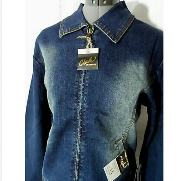 Nwt CLASH JEANS Jacket M Stone washed Dark denim - Picture 2 of 5